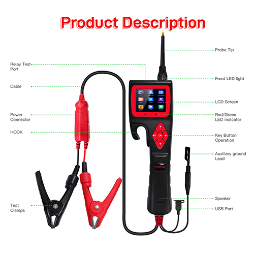 TopDiag P200 Power Circuit Probe Tester Kit, 9-30V Automotive Electric Tester Tool,